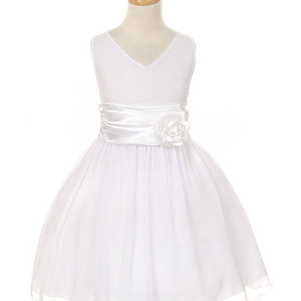 NWT. White Chiffon Double V-Neck Dress/ Flower Girl Dress.